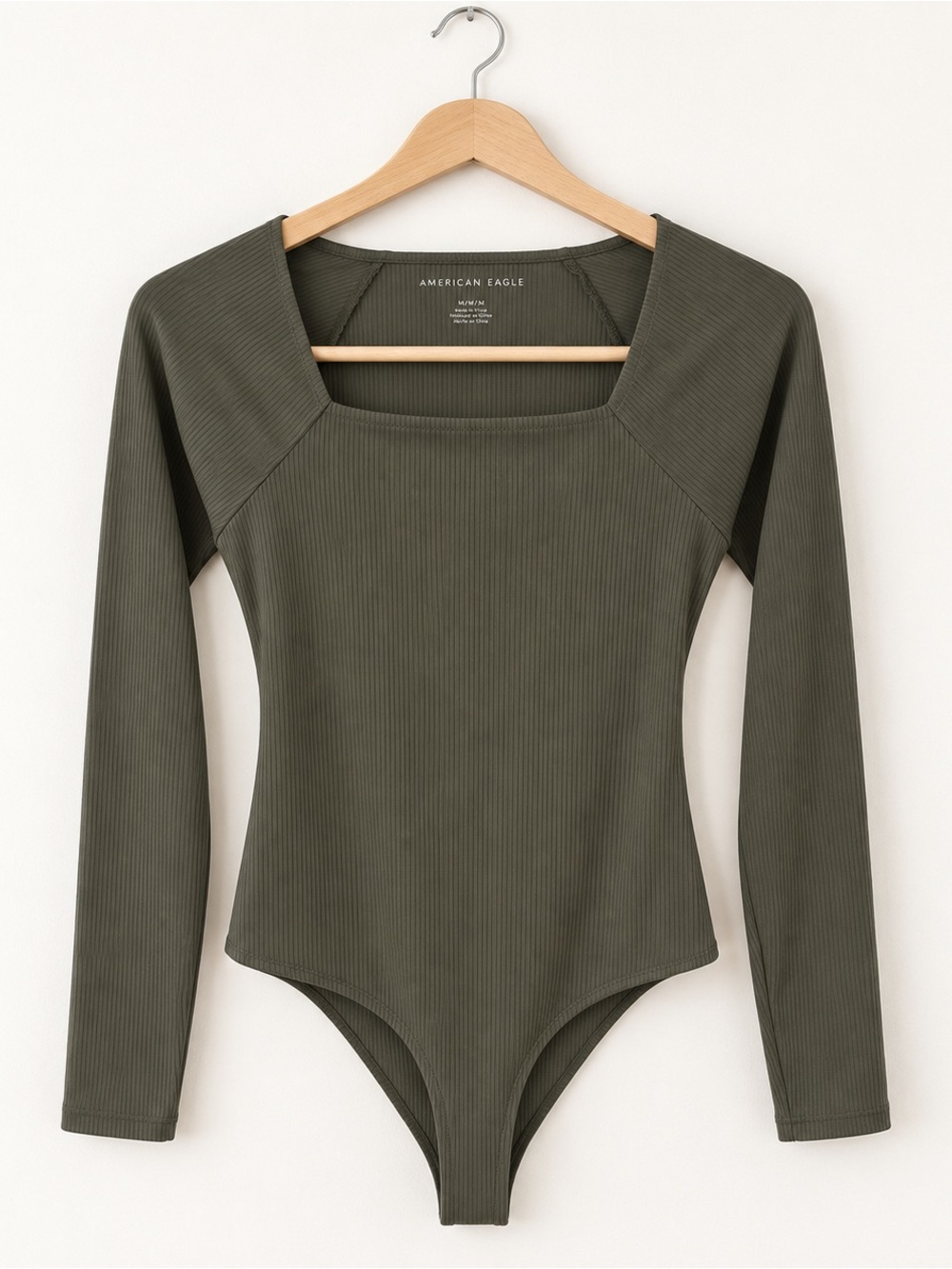 American Eagle Olive Green Ribbed Square Neck Bodysuit Medium